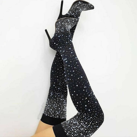 Hypnaughty Rhinestones Luxury Over Knee Boots - Picture 3 of 3